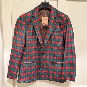 Men’s Casual Notch Lapel Contrast Color Christmas Plaid Single Breasted Blazer